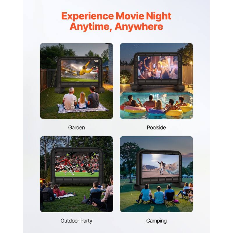 Wrinkle-Free 600D Fabric, Silent Blower Quick Setup Portable Backyard Projection Screen for Camping Parties & Home Theater