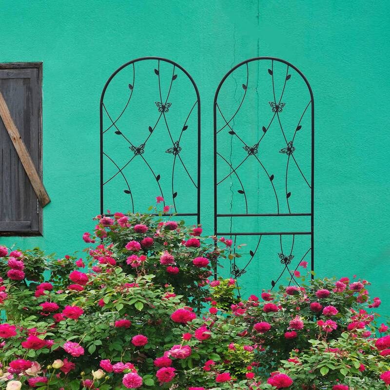 2 Pack Metal Garden Trellis 71" x 19.7" Rustproof Trellis for Climbing Plants Outdoor Flower Support Butterfly Deco