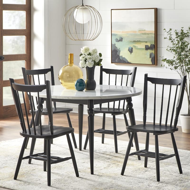 Lifestorey Lansing Faux Marble Dining Set - White/Black