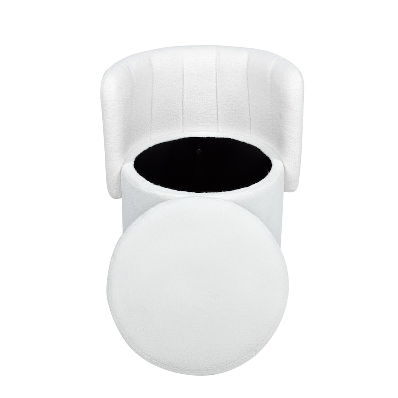 Swivel Accent Chair with Curved Backrest, Boucle Upholstered Lounge Chair, Barrel Sofa Chair with Hidden Storage