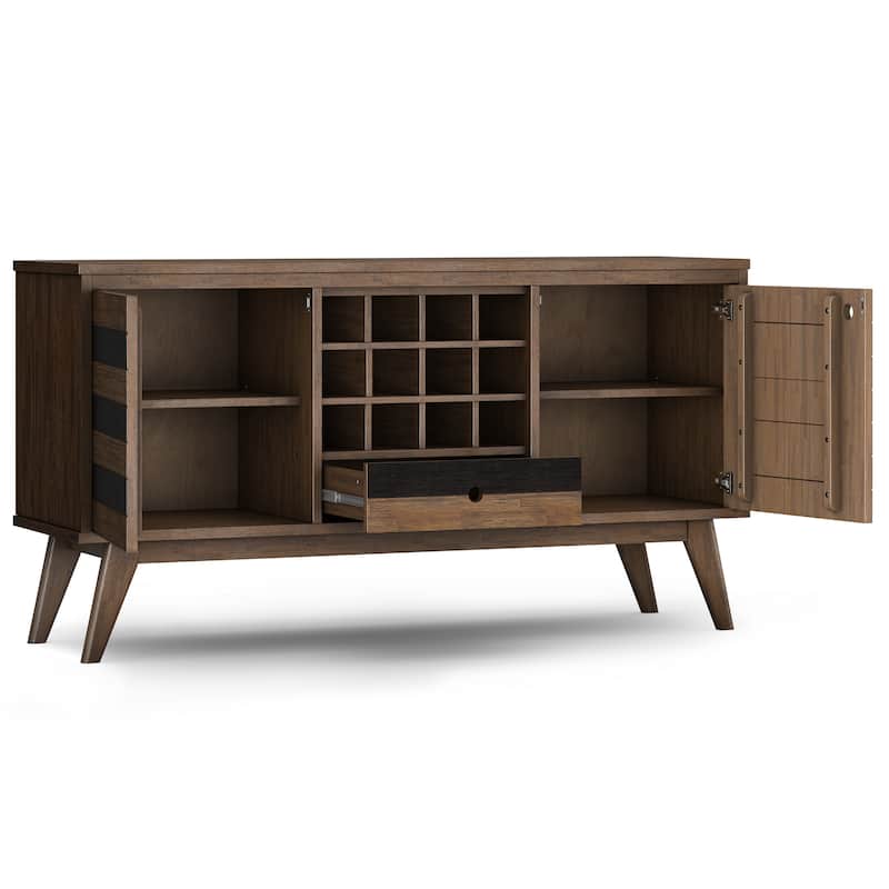 WYNDENHALL Wright SOLID ACACIA WOOD 60 inch Wide Rectangle Mid Century Sideboard with Wine Storage in Rustic Natural Aged Brown