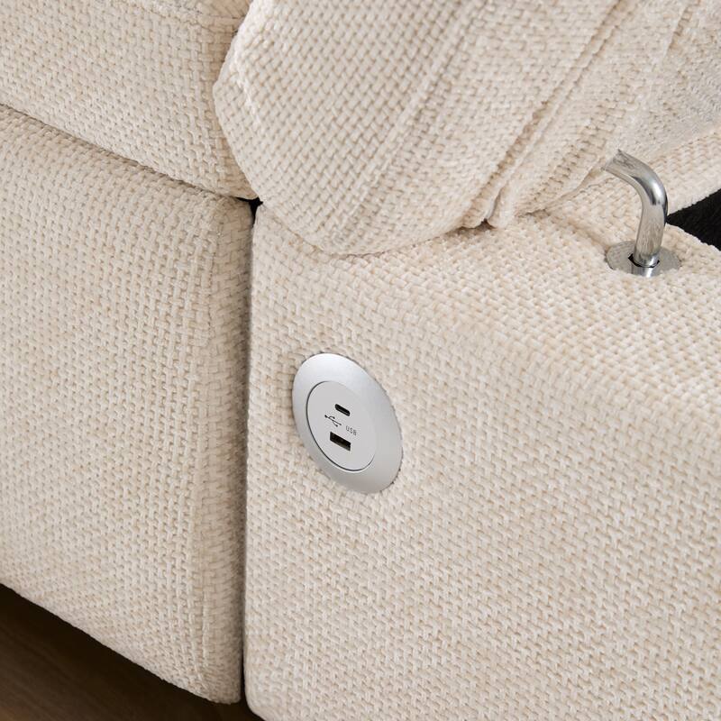 107'' Modular Sectional Pull-out Sofa in Light Khaki + Beige, Chenille, for Living Room & Apartment