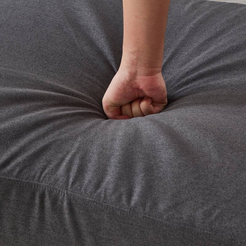 L Shaped 3 Seats Sofa with Armrest Organizer, Linen Sectional Sofa with Movable Ottoman, Comfy Upholstered 3 Seater Couch,