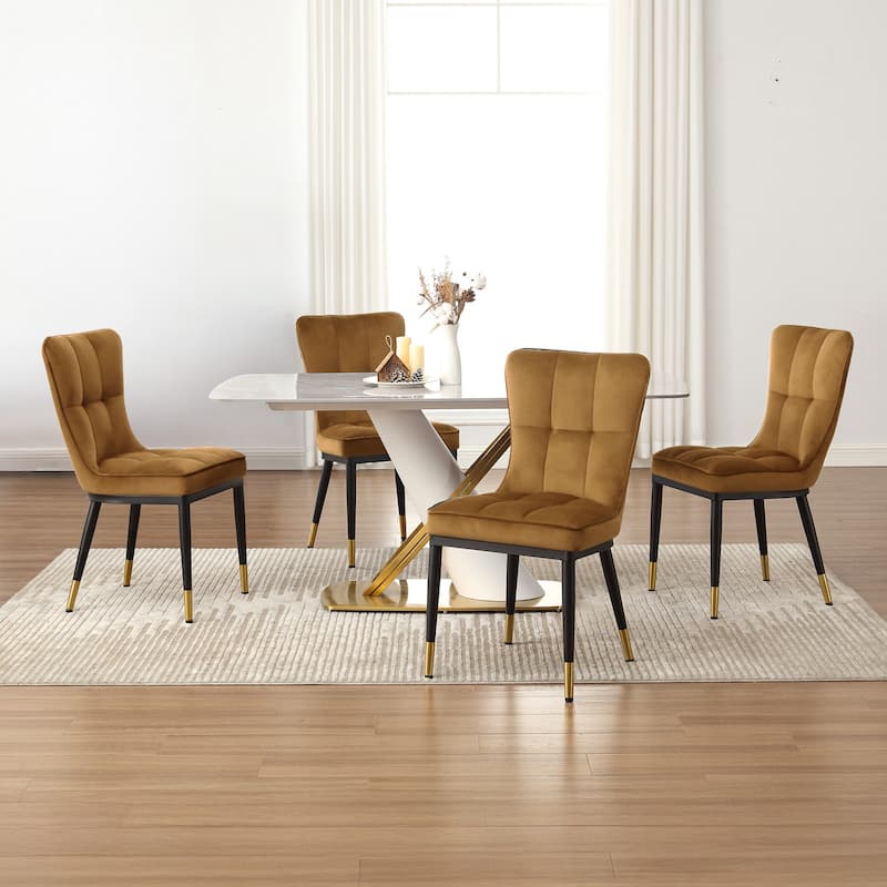 Velvet Upholstered Dining Chairs with Metal Legs, Set of 2/4 - 35.8"H x 18.9"W x 23.2"D