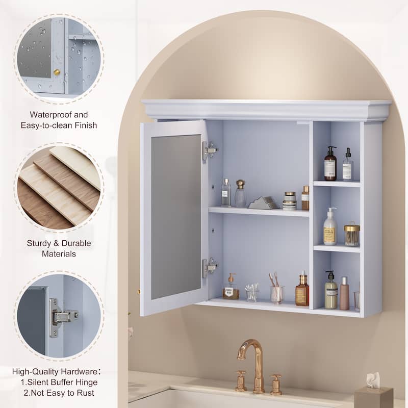Modern Bathroom Wall Cabinet with Mirror,Medicine Cabinet with 6 Open Shelves