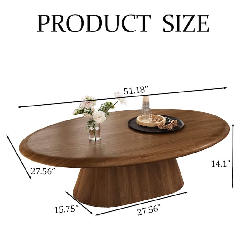 51.1" Mid-Century Modern Oval Coffee Table - Solid Wood Veneer, Living Room Center Table