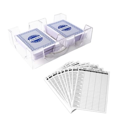 GSE™ Canasta Cards Game Set with 2-Deck Blue Canasta Cards with Point Values, a Revolving Card Holder/Tray & 50 Score Pads