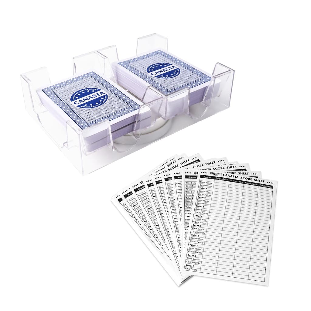 GSE Canasta Cards Game Set, Includes Canasta Playing Cards with Point Values, Revolving Card Tray, Score Sheets
