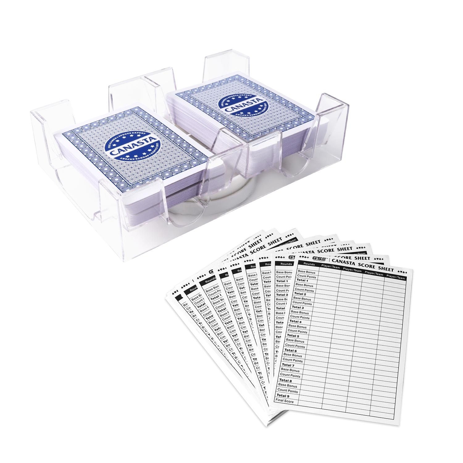 GSE Canasta Cards Game Set, Includes Canasta Playing Cards with Point Values, Revolving Card Tray, Score Sheets