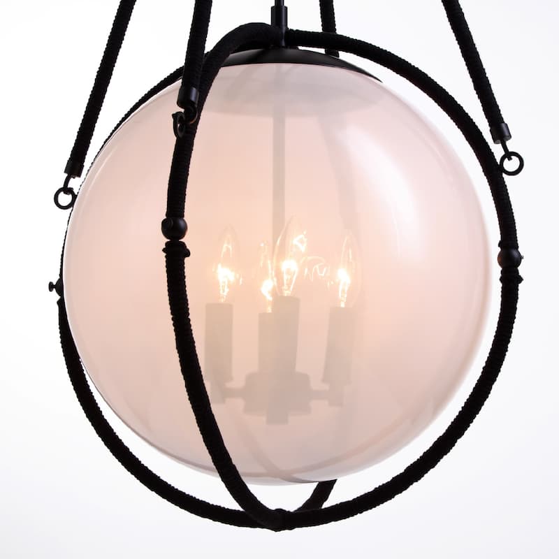VidaLite Voyager 4-Light Matte Black Pendant, Hanging Pendant Light With Rope Detailing and Smoked Glass Shade - 38" x 18"