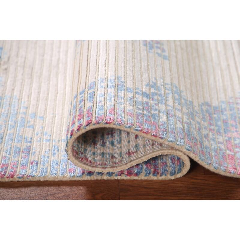 Striped Abstract Indian Accent Rug Handmade Wool Carpet - 3'11"x 5'10"
