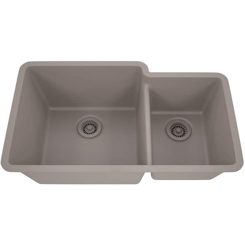 32"x19" Quartz Granite Kitchen Sink, 60/40 Double Bowl Drop-in/Undermount - 19x32