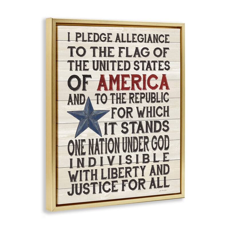 Stupell Pledge of Allegiance Stars and Stripes Americana Rustic Wood Look Sign Floater Frame - Multi-Color