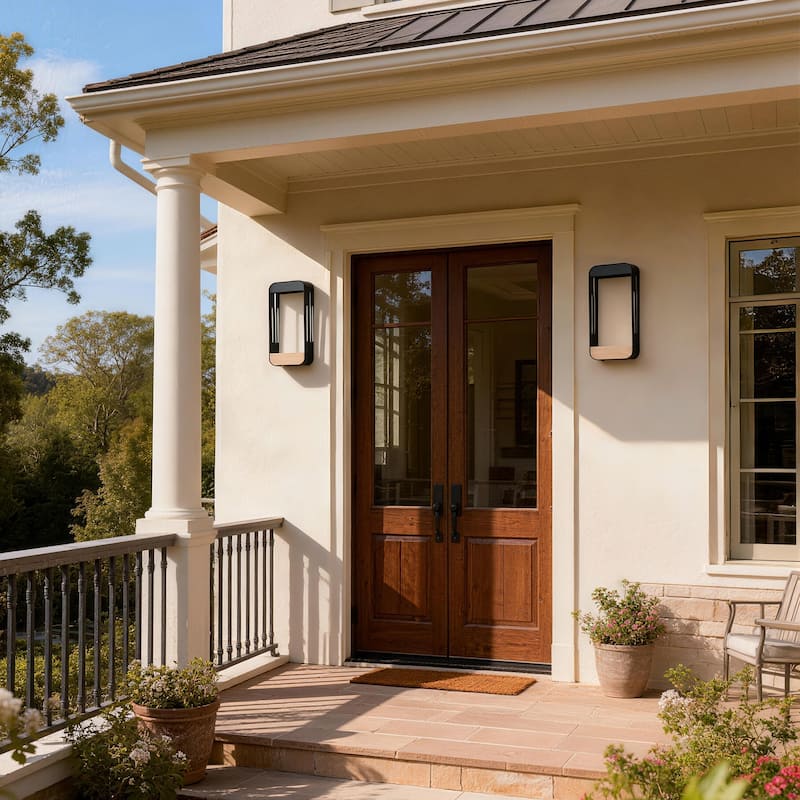 2 Pack Rectangle Frame Solar Integrated LED Sensor Outdoor Wall Light - Large: 13.6" H x 6.6" W x 4.8" D - Black