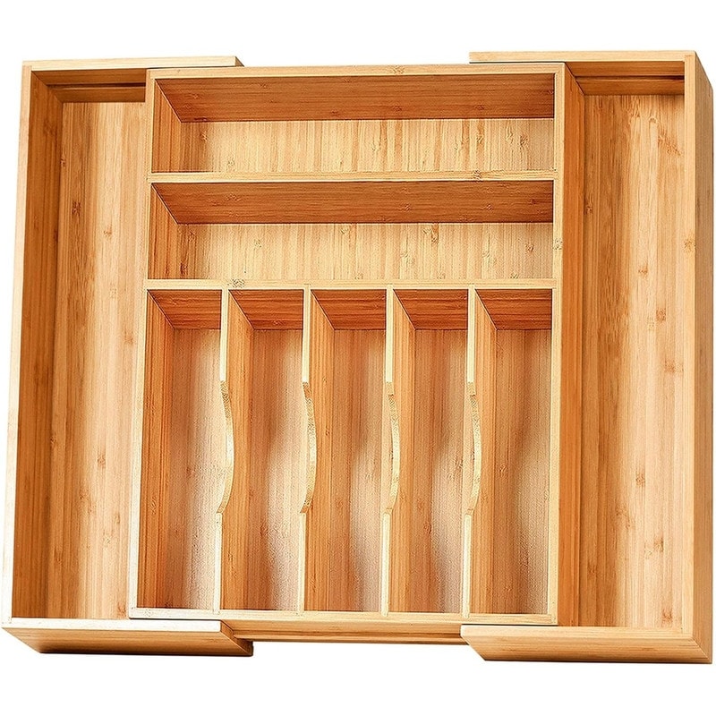 Expandable Kitchen Silverware Utensils Drawer Organizer, Adjustable Drawer Divider, Bamboo Wood Cutlery Tray Flatware Holder