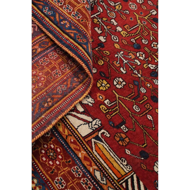Hand Knotted Oriental 100% Wool Carpet Traditional Floral Oranges & Rust Qashqai Area Rug - 8' 6'' X 5' 1''