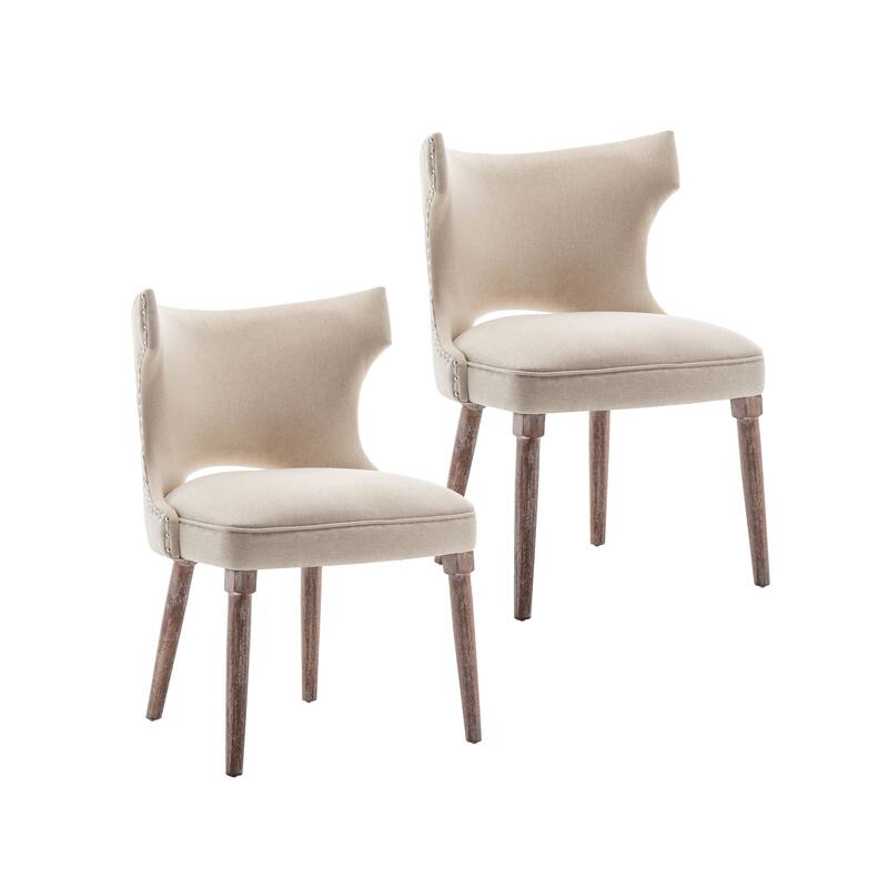 Porthos Home Foras Fabric Wingback Dining Chairs with Rubberwood Legs, Set of 2 - Nature