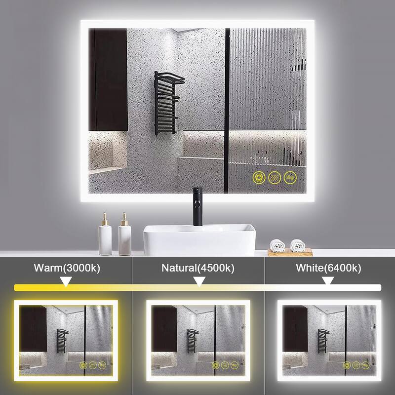SmartGlow 30x36" Rectangular Dimmable LED Frameless Anti-Fog Bathroom Vanity Mirror - Clear