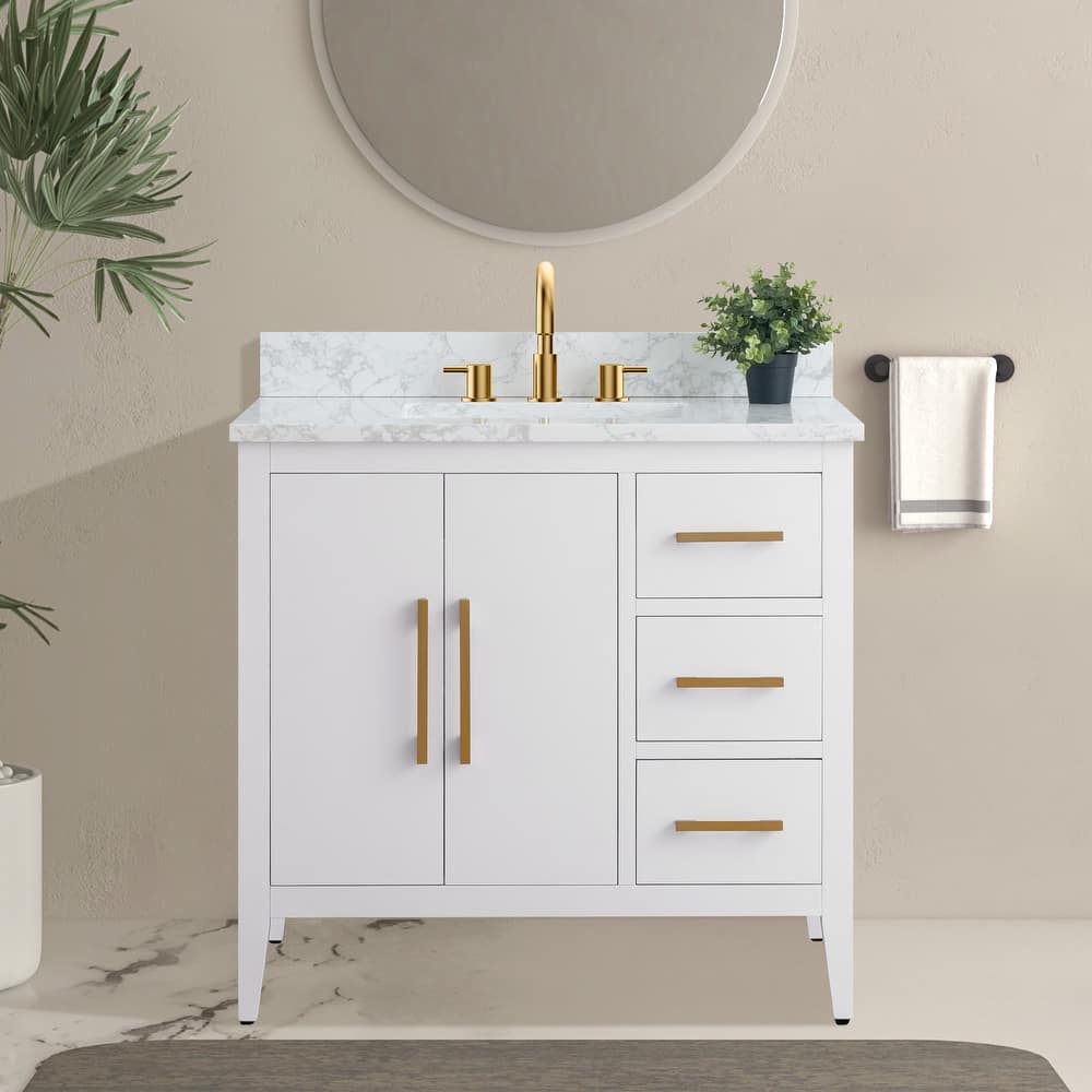 Vanity Art 36" Single Sink Bathroom Vanity Cabinet with Engineered Marble Countertop