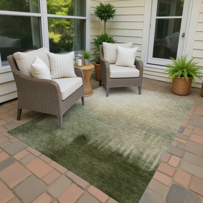 Machine Washable Indoor/ Outdoor Modern Dawn Chantille Rug - Olive - 5' x 7'6"