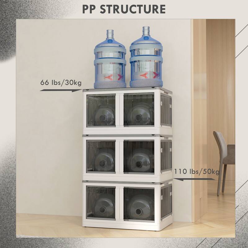 HOMCOM Stackable Storage Bins with Lids, 3 Packs Collapsible Storage Bins, Plastic Storage Container with Doors