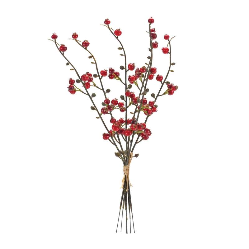 Berry Twig Artificial Christmas Bundles - 14" - Red and Green - Set of 6