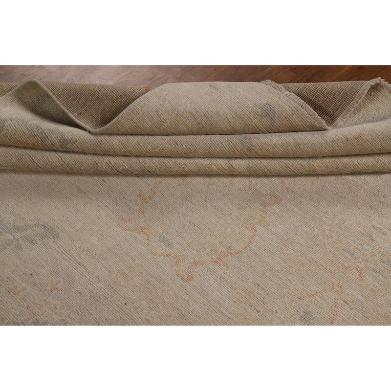 Vegetable Dye Oushak Turkish Area Rug Handmade Beige Wool Carpet - 8'0"x 9'10"