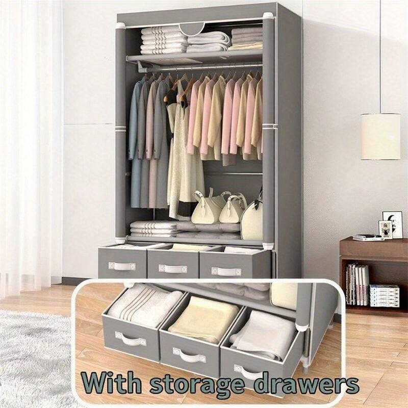 1PC Portable Wardrobe 67×35.4×17.7in - Rolling Door,Hanging Rack