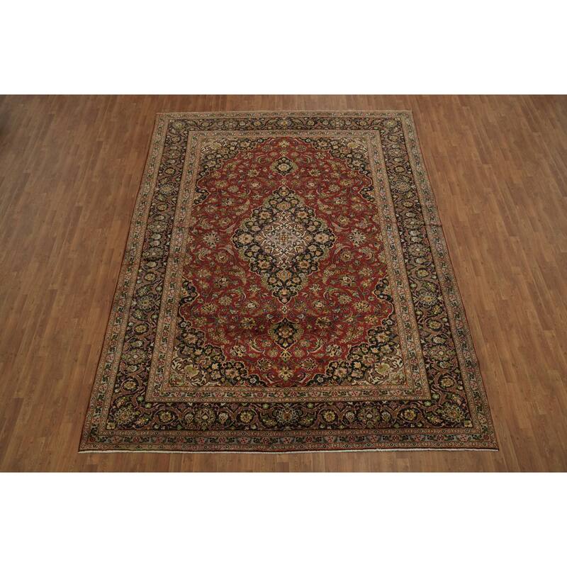 Hand Knotted Oriental 100% Wool Carpet Traditional Floral Red Mashad Area Rug - 12' 10'' X 9' 10''