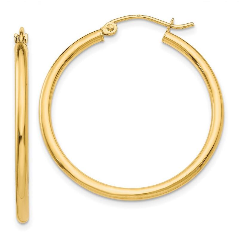 Curata 14k Yellow Gold Polished 2mm Lightweight Classic Hoop Earrings - 13mm-65mm