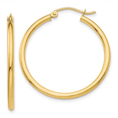 Curata 14k Yellow Gold Polished 2mm Lightweight Classic Hoop Earrings - 13mm-65mm