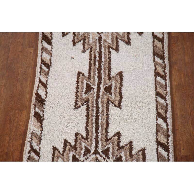 Natural Dye Geometric Anatolian Runner Rug Hand-knotted Wool Carpet - 3'0"x 12'6"