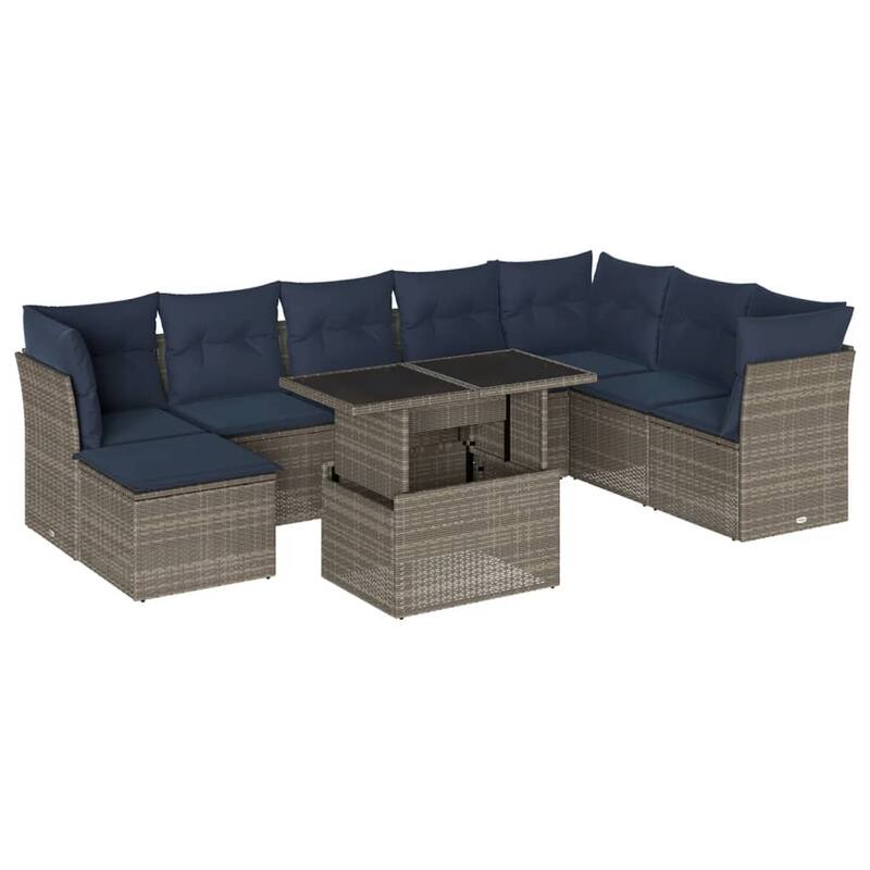 vidaXL Patio Sofa Set with Cushions Modular Outdoor Seating 9 Piece Poly Rattan - 24.4 x 24.4 x 27.2