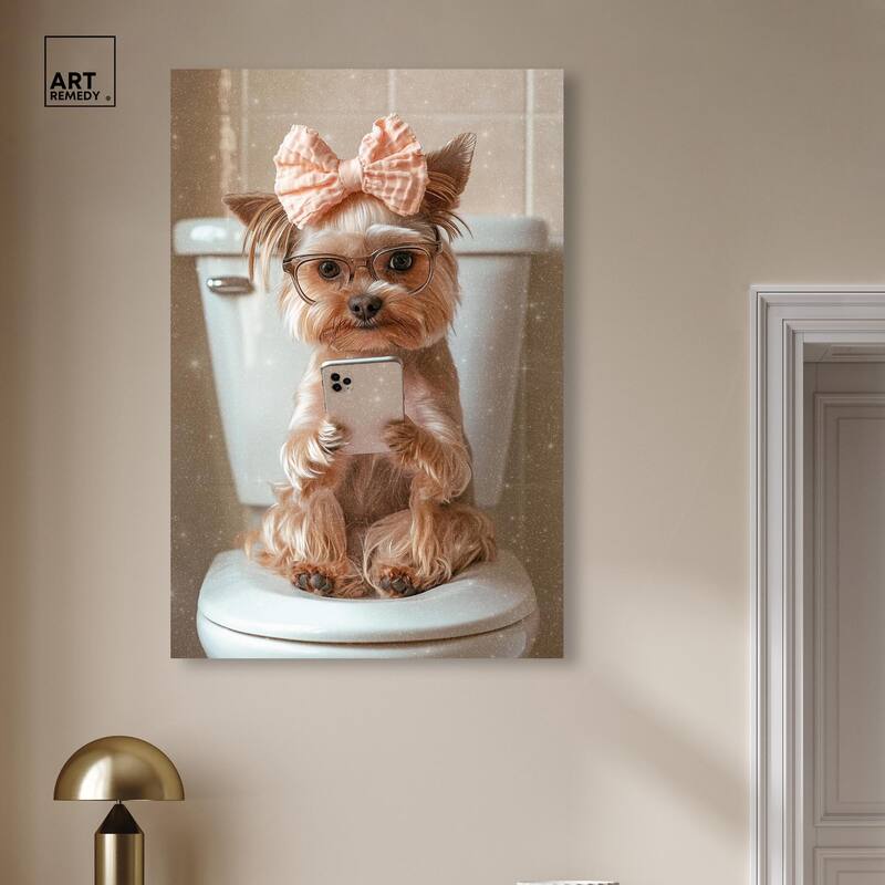 Cute Yorkie on the Toilet Canvas by Art Remedy, Gallery Wrapped