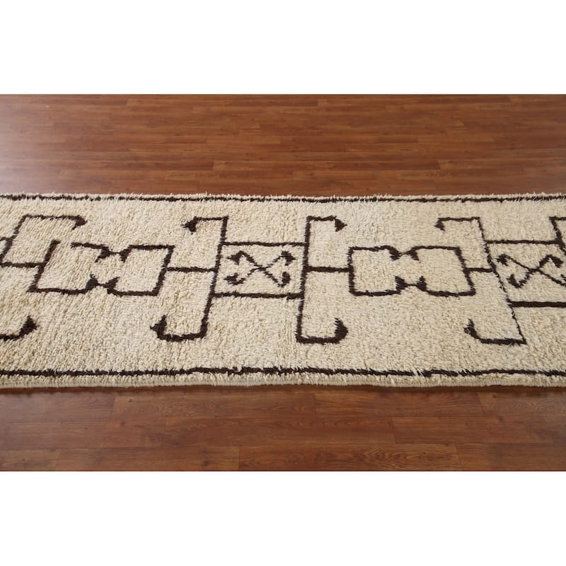 Beige Anatolian Runner Rug Handmade Turkish Wool Carpet - 3'3"x 9'7"