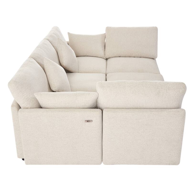 L-Shaped Modular Sectional Sofa Convertible U-Shaped Sofa Bed with Movable Ottoman and 2 USB Ports, 2 Pillows, Chenille 5 Seat