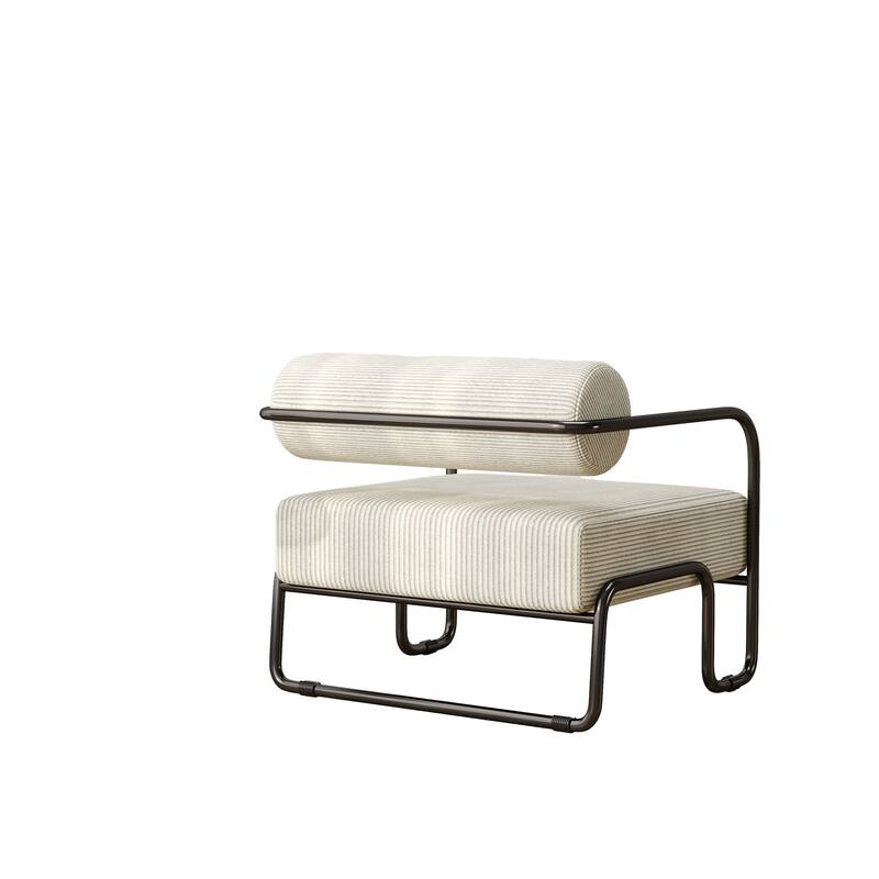 Beige 27" Corduroy Accent Chair with Iron Frame