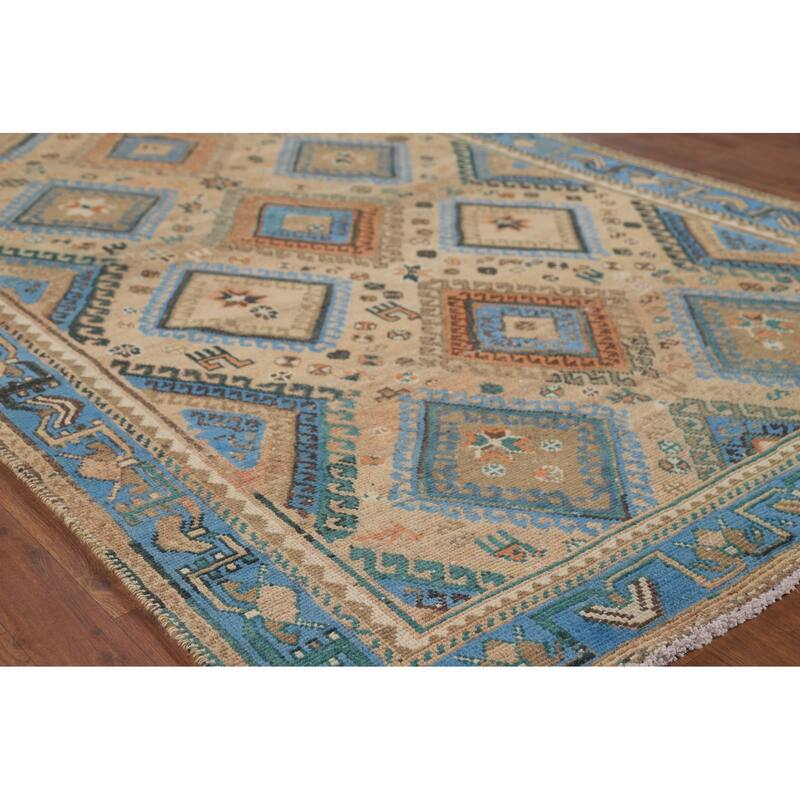 Geometric Bakhtiari Vintage Persian Rug Hand-Knotted Wool Carpet - 5'1" x 9'7"