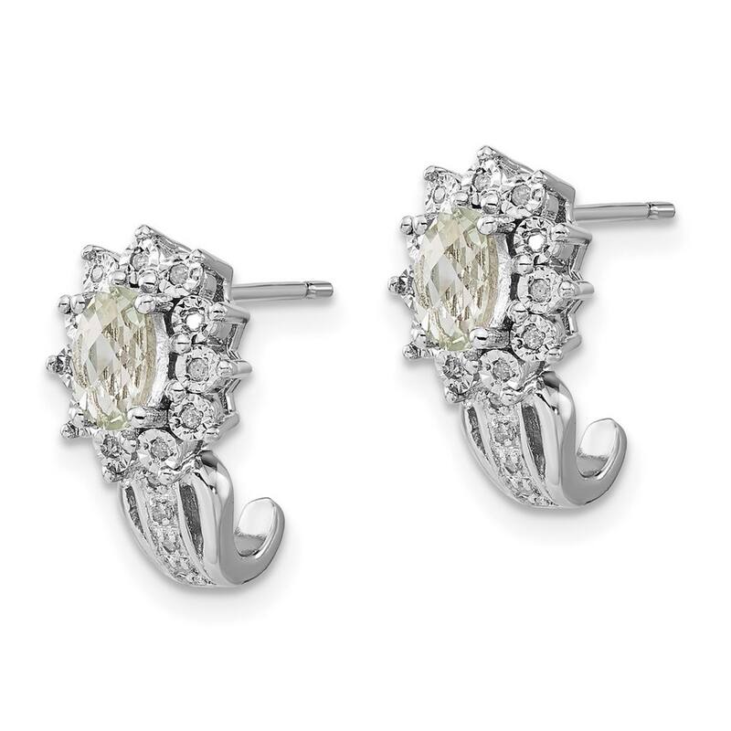 Curata 925 Sterling Silver Polished Post Earrings Diamond Green Quartz Earrings - 16x9mm Wide