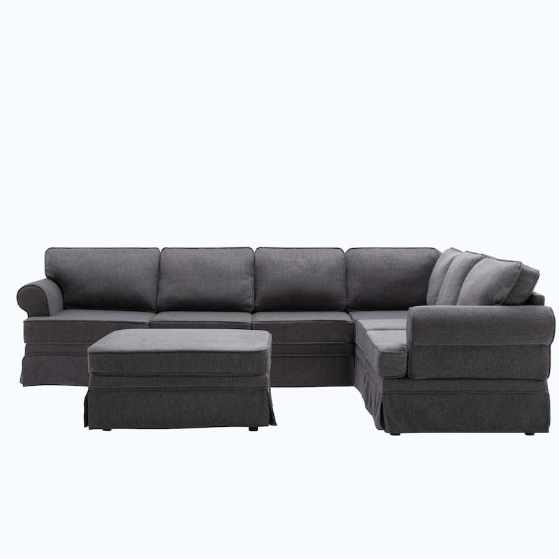 Modern Sectional Couch with removable Ottoman for Living Room - Dark Gray-109.4"(L)*84.2"(W)*32.3"(H)