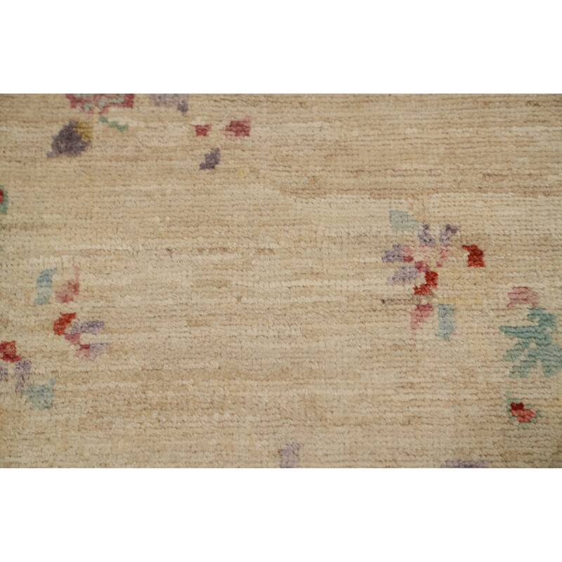 Hand Knotted Oriental 100% Wool Carpet Traditional Floral Beige & Ivories Art Deco Area Rug - 6' 1'' X 2' 7''
