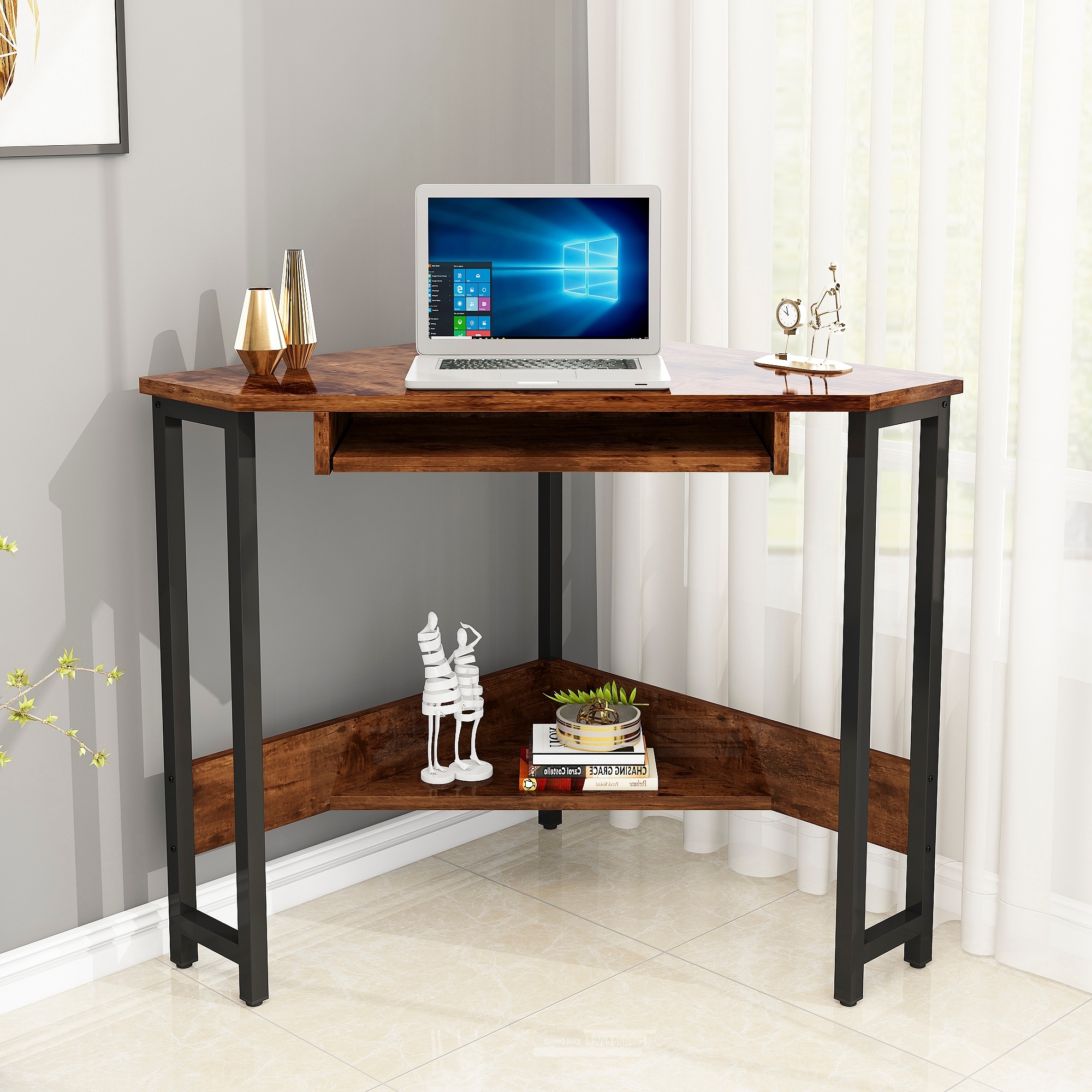 Triangle Corner Desk With Smooth Keyboard Tray and Storage Shelves Bed Bath Beyond 36646114