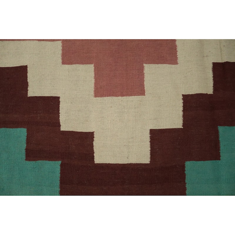 Hand Woven Oriental 100% Wool Carpet Southwestern Modern Multi-Colored Kilim Area Rug - 11' 8'' X 8' 10''