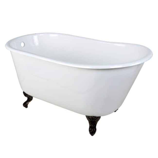 Kingston Brass Aqua Eden 53" Clawfoot Cast Iron Soaking Tub with - White / Oil Rubbed Bronze Feet