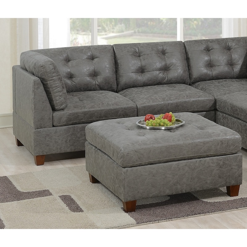 Living Room Furniture Tufted Cocktail Ottoman Antique Breathable Leatherette 1pc Cushion Ottoman Seat Wooden Legs - Grey - Small