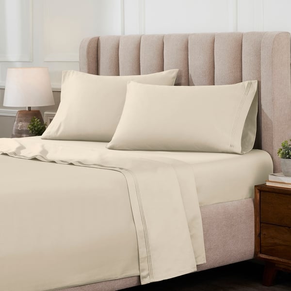 Superior Egyptian Cotton 1000 Thread Count Deep Pocket Solid Sheet Set - Queen - Ivory