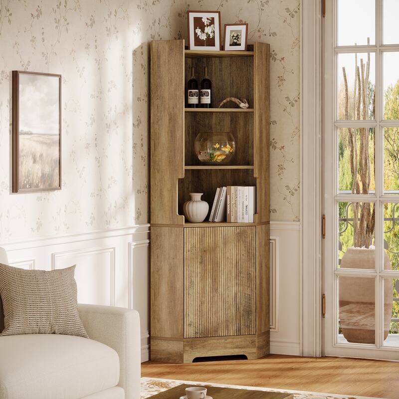 Corner Storage Cabinet with 4 Open Shelves and Cabinet