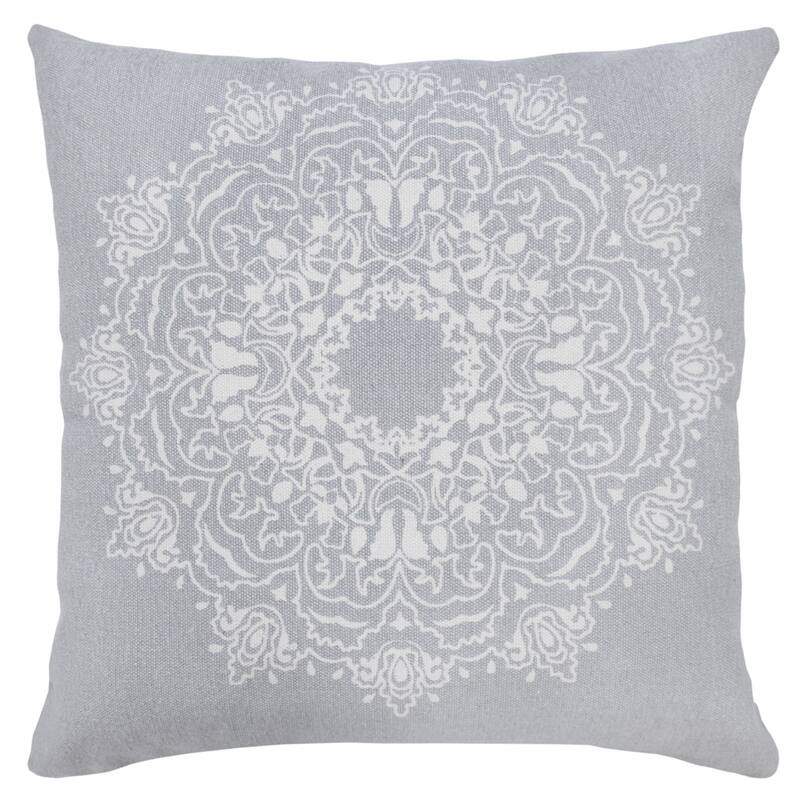 Hand Woven Bohemian Mandala Medallion Throw Pillow - 20" - Gray and White