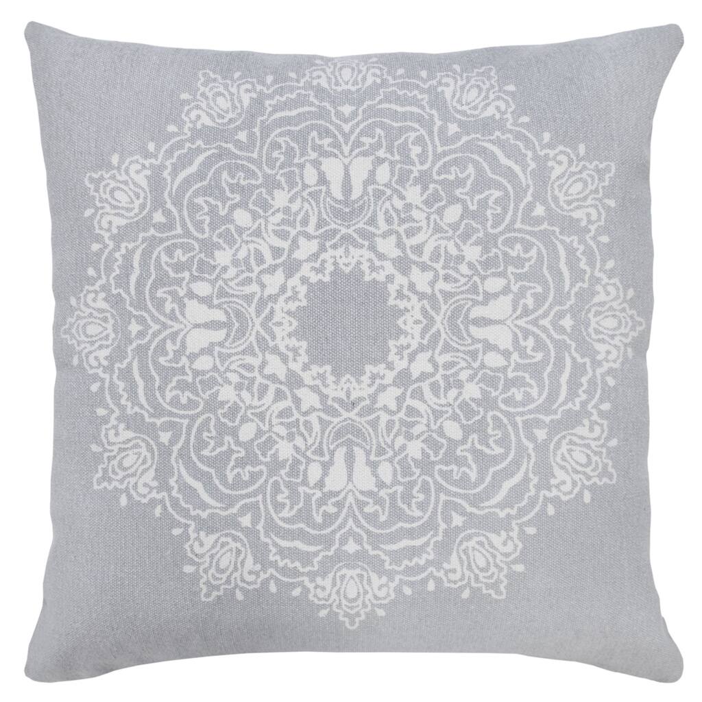 Hand Woven Bohemian Mandala Medallion Throw Pillow - 20" - Gray and White