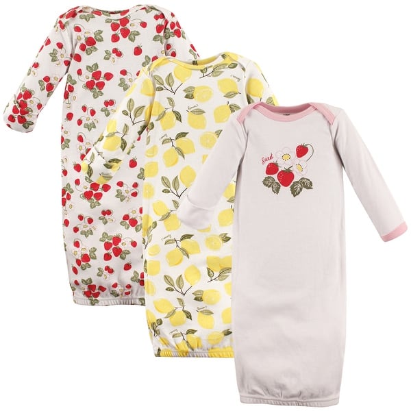 slide 1 of 1, Hudson Baby Infant Girl Cotton Long-Sleeve Gowns 3pk, Strawberry Lemon 0-6 Months - Strawberry Lemon